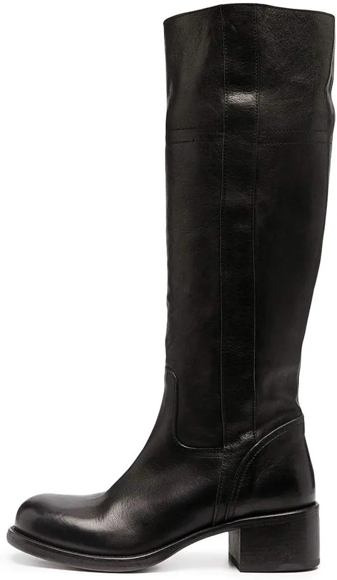 FOWT Women Wide Calf Low Chunky Heel Knee High Boots Zip-up Round Toe Western Riding Boots Pull On Fall Winter Shoes for Ladies US Size 4-16