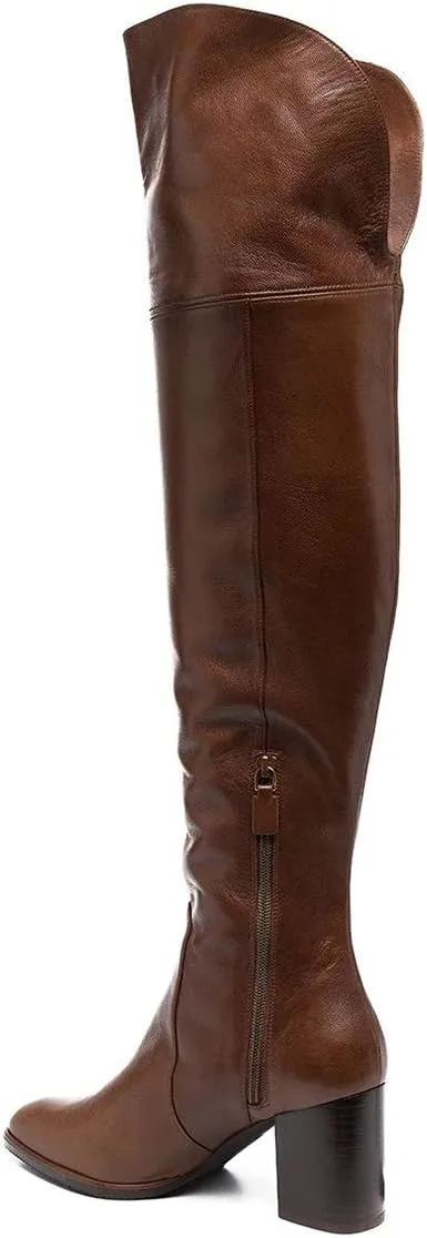 FSJ Women Classic Pointed Toe Western Riding Over The Knee Boots Wide Calf Chunky Mid Heel Pull On Long Boots Zipper Winter Dress Shoes Size 4-15 US