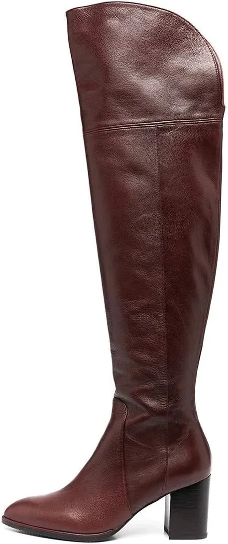 FSJ Women Classic Pointed Toe Western Riding Over The Knee Boots Wide Calf Chunky Mid Heel Pull On Long Boots Zipper Winter Dress Shoes Size 4-15 US