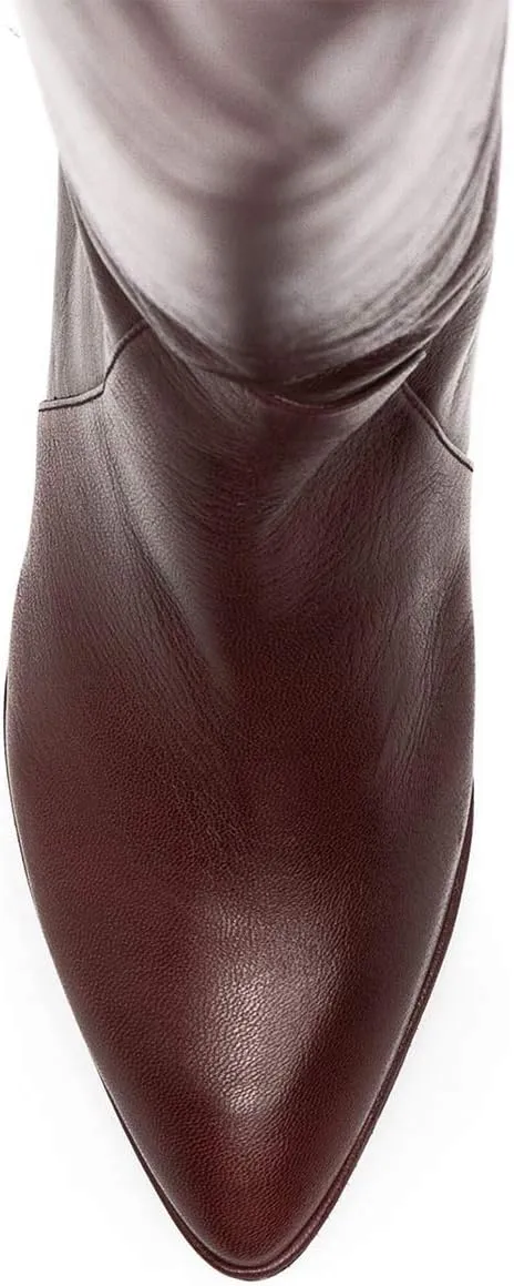FSJ Women Classic Pointed Toe Western Riding Over The Knee Boots Wide Calf Chunky Mid Heel Pull On Long Boots Zipper Winter Dress Shoes Size 4-15 US