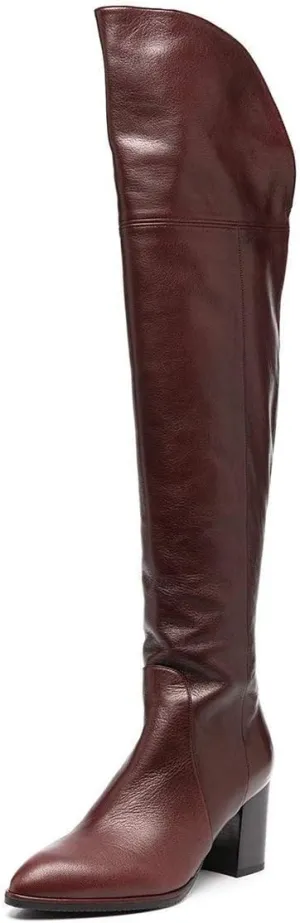FSJ Women Classic Pointed Toe Western Riding Over The Knee Boots Wide Calf Chunky Mid Heel Pull On Long Boots Zipper Winter Dress Shoes Size 4-15 US