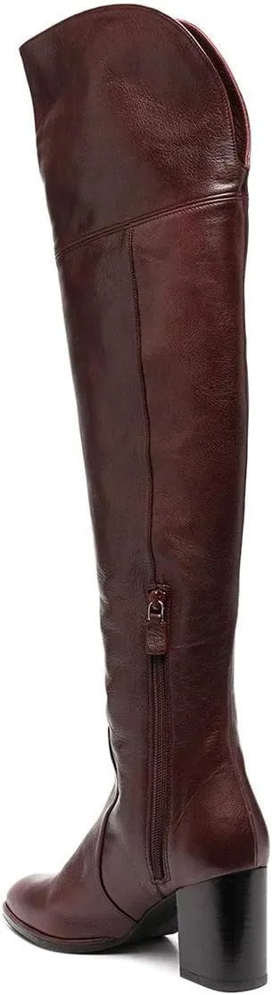 FSJ Women Classic Pointed Toe Western Riding Over The Knee Boots Wide Calf Chunky Mid Heel Pull On Long Boots Zipper Winter Dress Shoes Size 4-15 US