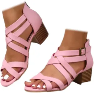 Generic Women's Peep Toe Ankle Strap Low Block Chunky Heels Sandals Party Dress Wedding Evening Pumps Shoes