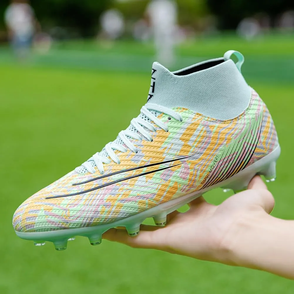 GEXECEUSS High-Top Turf Soccer Boots Breathable Lightweight Youth Professional Soccer Shoes Firm Ground Football Shoes for Indoor Outdoor Competition Training (Womens, Mens)