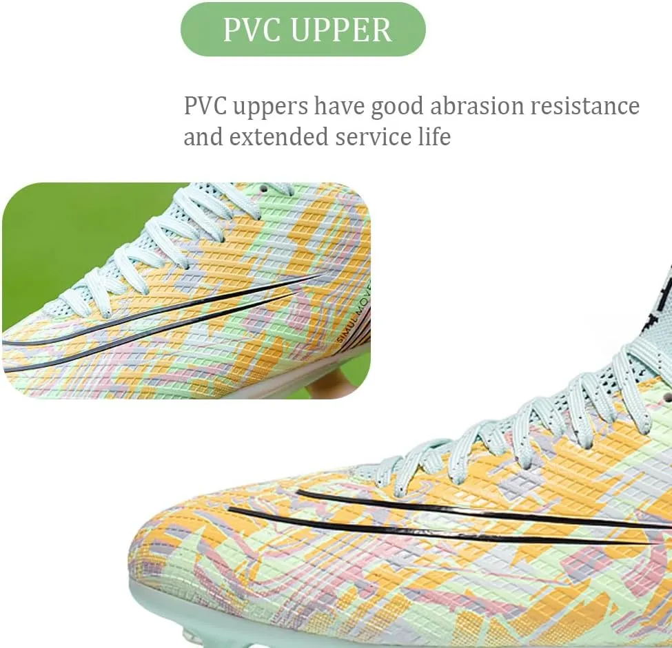 GEXECEUSS High-Top Turf Soccer Boots Breathable Lightweight Youth Professional Soccer Shoes Firm Ground Football Shoes for Indoor Outdoor Competition Training (Womens, Mens)