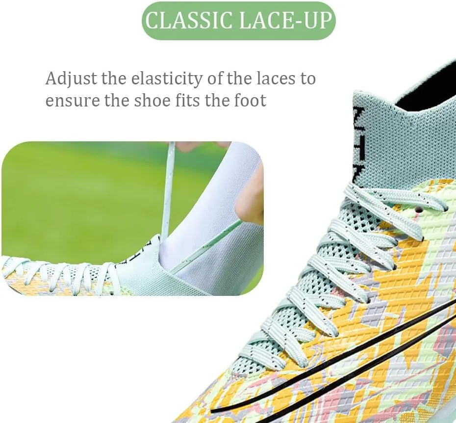 GEXECEUSS High-Top Turf Soccer Boots Breathable Lightweight Youth Professional Soccer Shoes Firm Ground Football Shoes for Indoor Outdoor Competition Training (Womens, Mens)