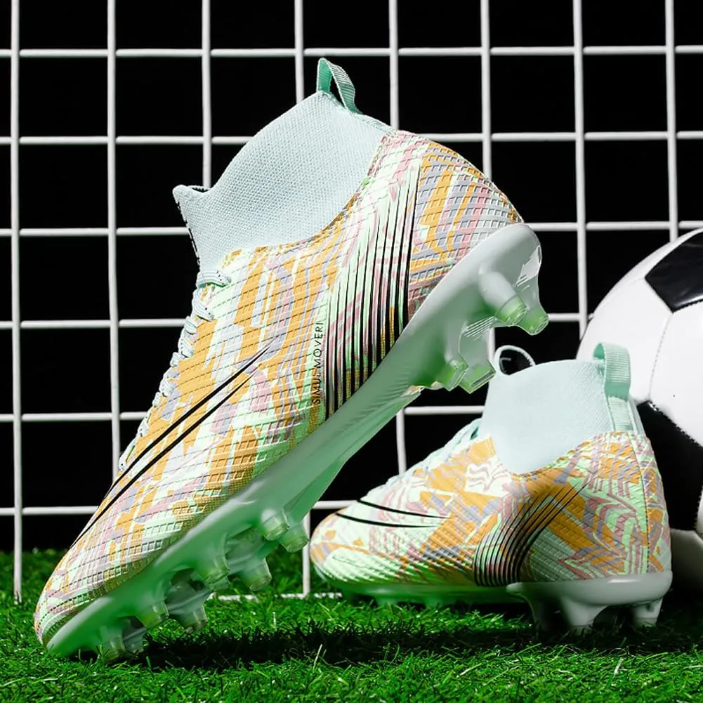 GEXECEUSS High-Top Turf Soccer Boots Breathable Lightweight Youth Professional Soccer Shoes Firm Ground Football Shoes for Indoor Outdoor Competition Training (Womens, Mens)