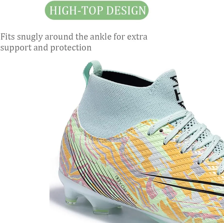 GEXECEUSS High-Top Turf Soccer Boots Breathable Lightweight Youth Professional Soccer Shoes Firm Ground Football Shoes for Indoor Outdoor Competition Training (Womens, Mens)