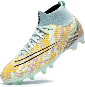 GEXECEUSS High-Top Turf Soccer Boots Breathable Lightweight Youth Professional Soccer Shoes Firm Ground Football Shoes for Indoor Outdoor Competition Training (Womens, Mens)