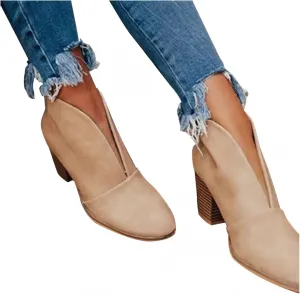 Gibobby Ankle Boot for Women Low Heel Womens Cowboy Boots Pointed Toe Faux Stacked Chunky Heels V Cut Zipper Booties