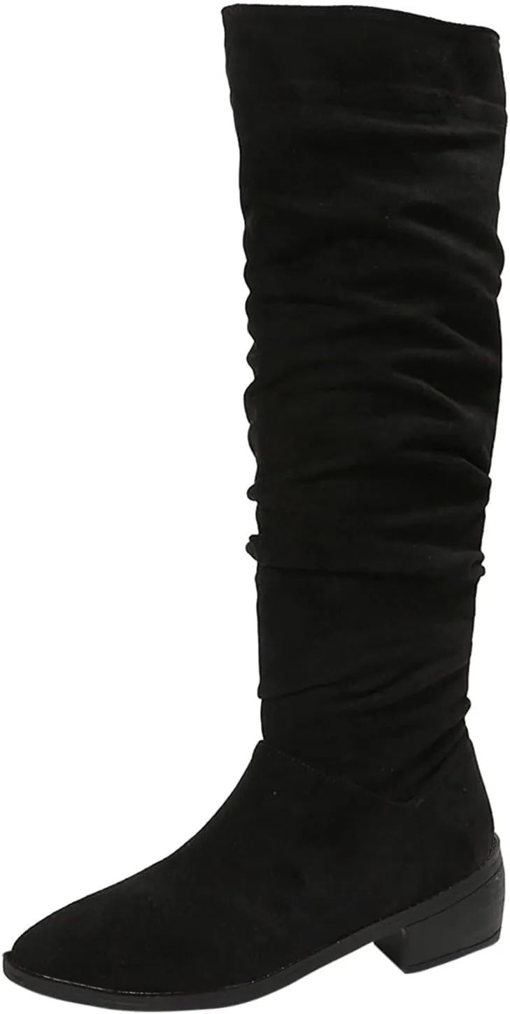Gibobby Winter Boots for Women,Women's Knee Length Boots Retro Combat Knight Boots Closed Toe Motorcycle Low Heel Outdoor Waterproof Western Shoes