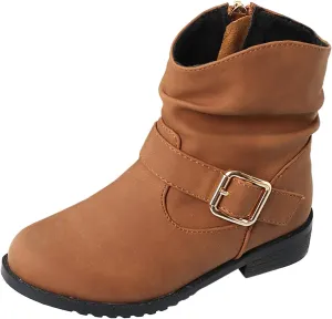 Girls Ankle Boots Side Zipper Low Heel Cowgirl Boots Western Riding Boots Outdoor Warm Shoes for Little Kids/Big Kids