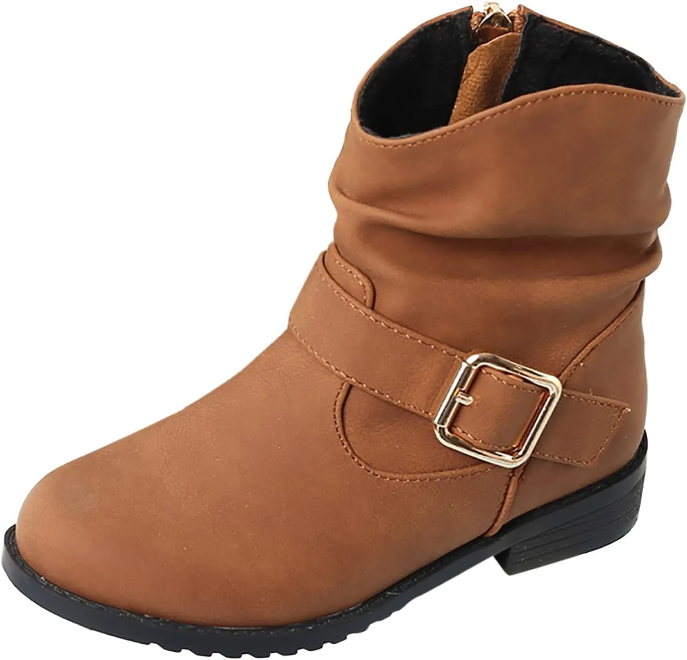 Girls Ankle Boots Side Zipper Low Heel Cowgirl Boots Western Riding Boots Outdoor Warm Shoes for Little Kids/Big Kids