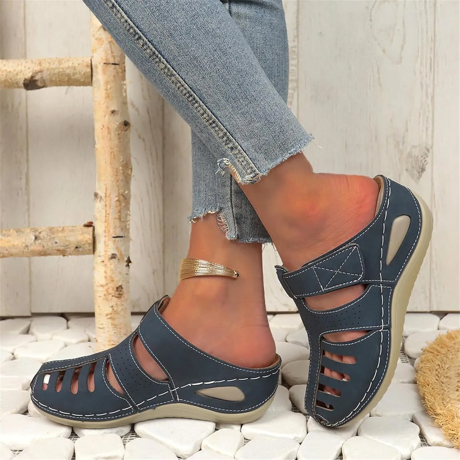Gladiator Sandals for Women 2025 Wedge Roman Sandals Dressy Mules Non Slip Breathable Casual Shoes for Summer Platform Orthopedic Sandal Outdoor Walking Slippers Comfortable Beach Shoes