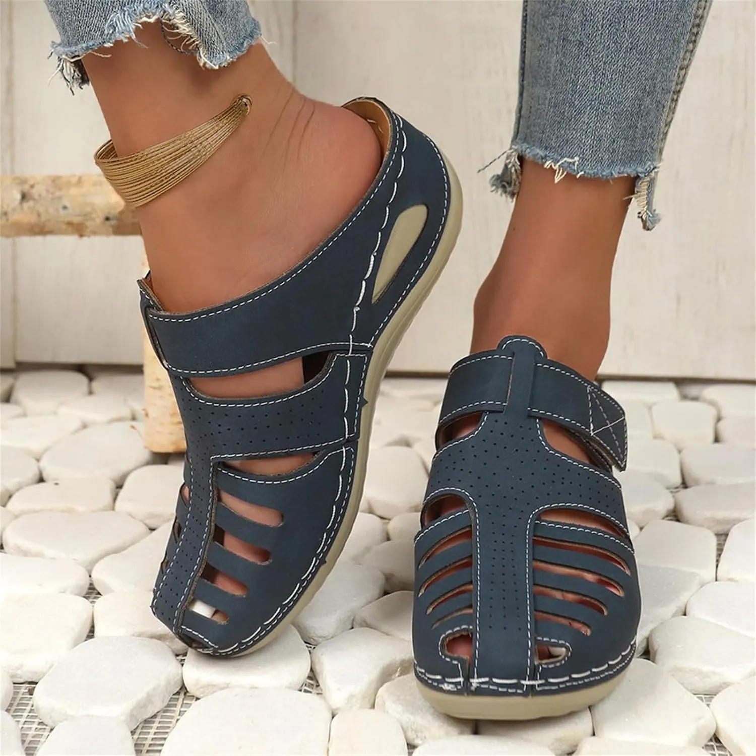 Gladiator Sandals for Women 2025 Wedge Roman Sandals Dressy Mules Non Slip Breathable Casual Shoes for Summer Platform Orthopedic Sandal Outdoor Walking Slippers Comfortable Beach Shoes