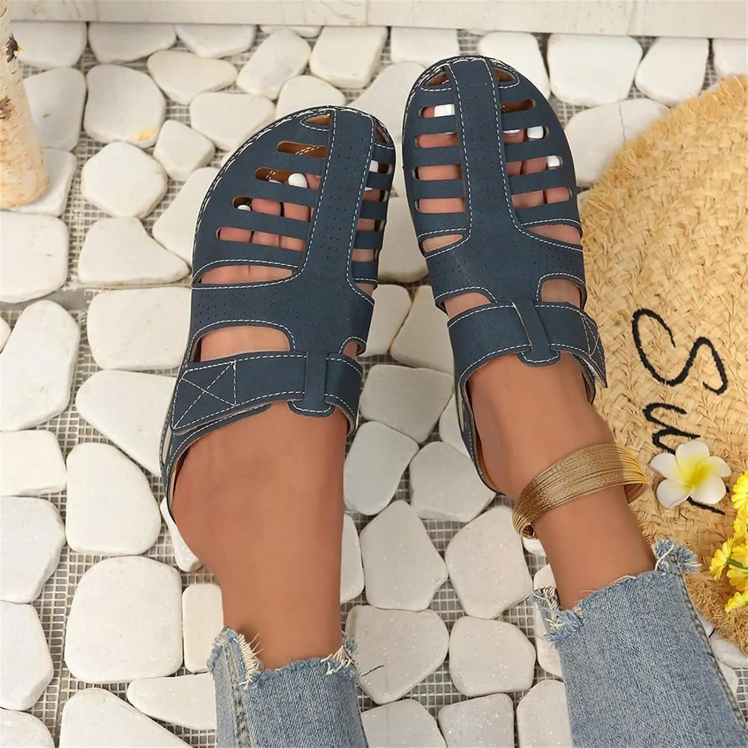 Gladiator Sandals for Women 2025 Wedge Roman Sandals Dressy Mules Non Slip Breathable Casual Shoes for Summer Platform Orthopedic Sandal Outdoor Walking Slippers Comfortable Beach Shoes