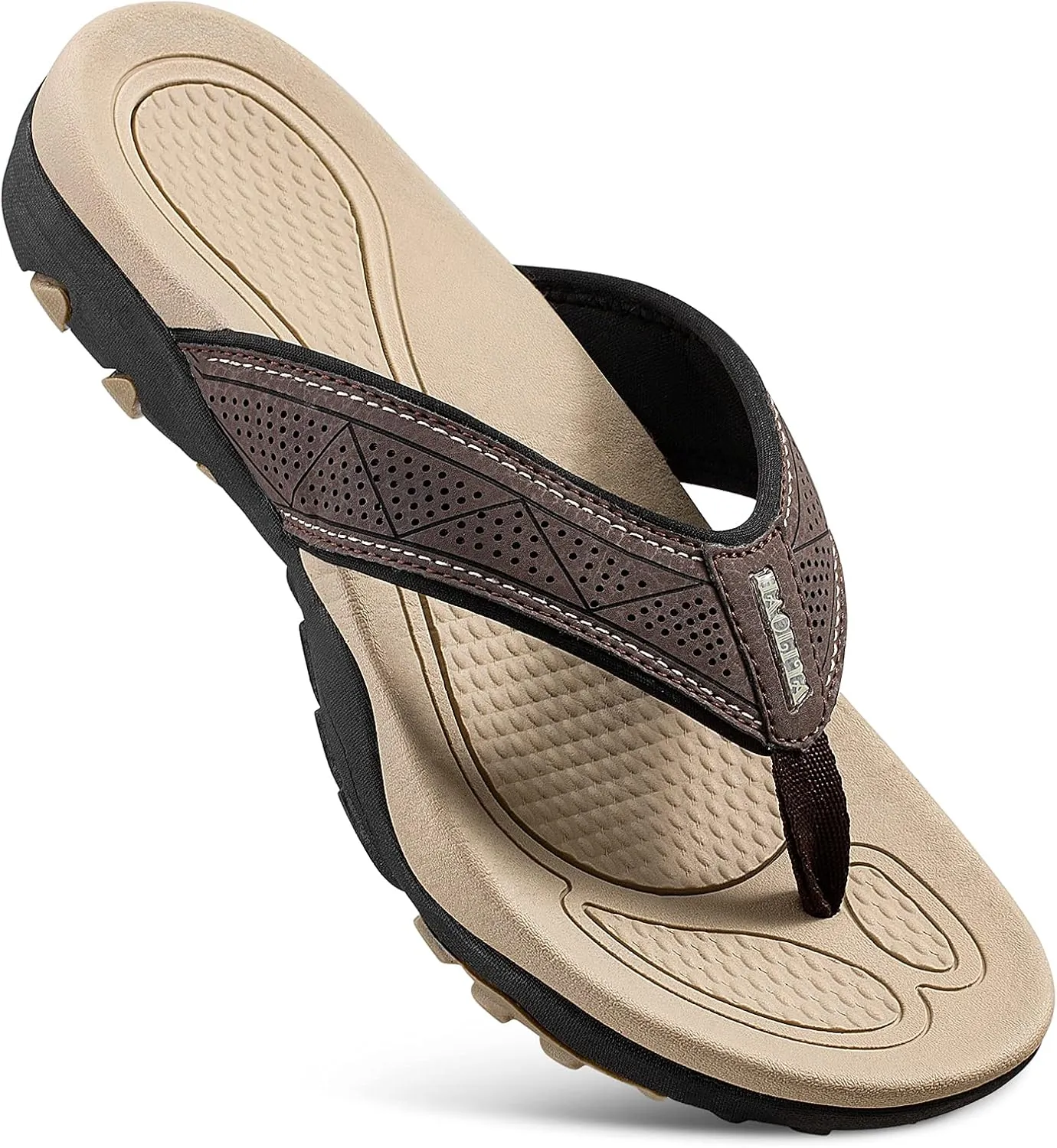HAOLIRA Mens Leather Flip Flops with Arch Support Comfortable Cushion Thong Sandals Lightweight Waterproof Outdoor Summer Beach Pool Shoes