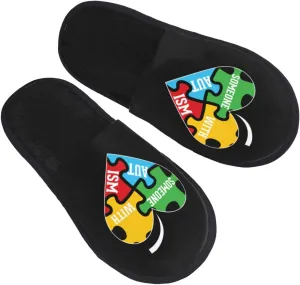 I Love Someone With Autism Slippers Winter Indoor and Outdoor Slipper Warm Cozy Soft Lightweight House Shoes Fuzzy Slip-On Slipper Large