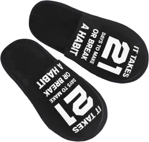 It Takes 21 Days To Make Or Break A Habit Slippers Winter Indoor and Outdoor Slipper Warm Cozy Soft Lightweight House Shoes Fuzzy Slip-On Slipper Large