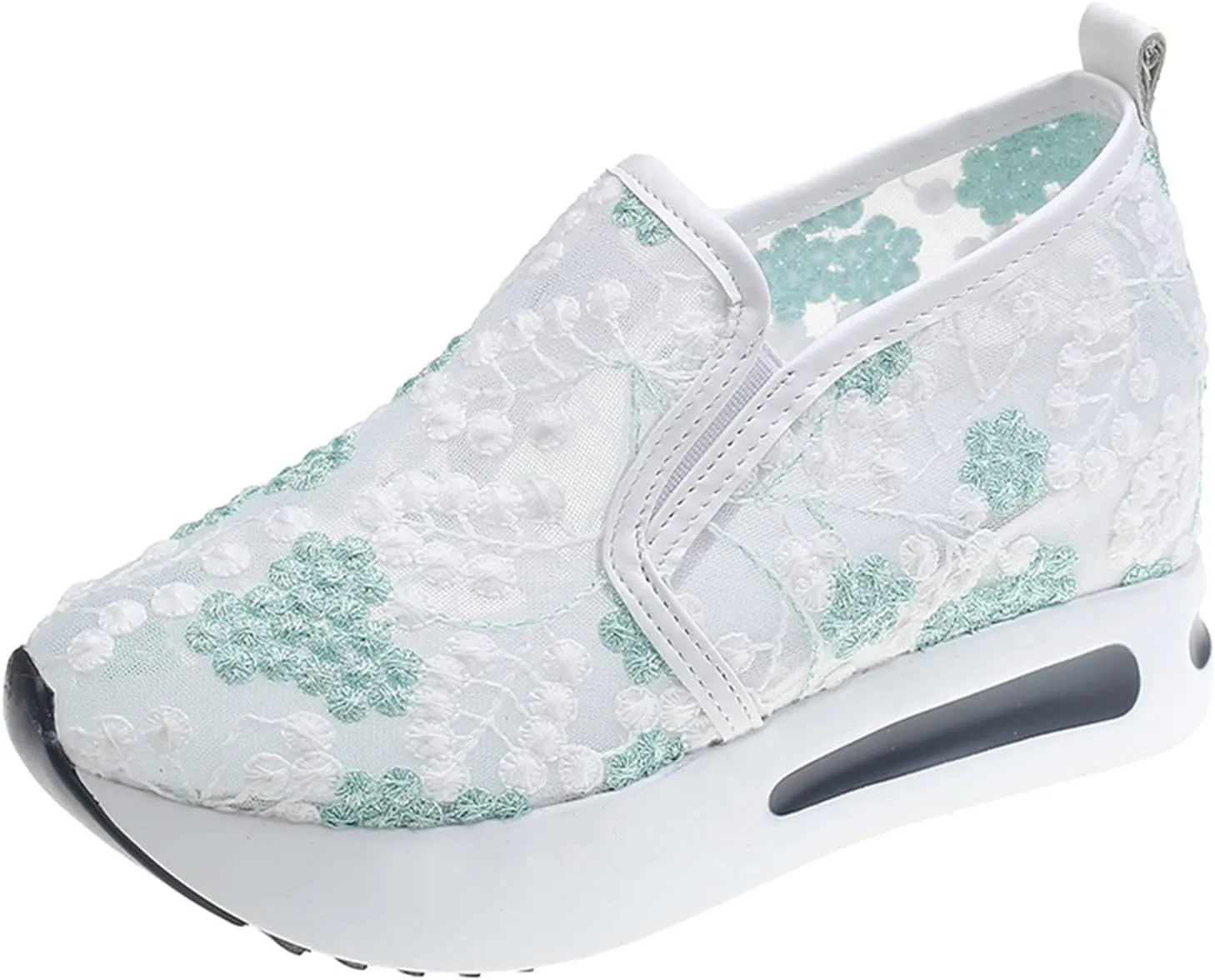 Lace Mesh Flower Embroidery Casual Sport Shoes Comfortable Breathable Thick Bottom Sneakers Soft Sole Casual Outdoor Walking Shoes for Women