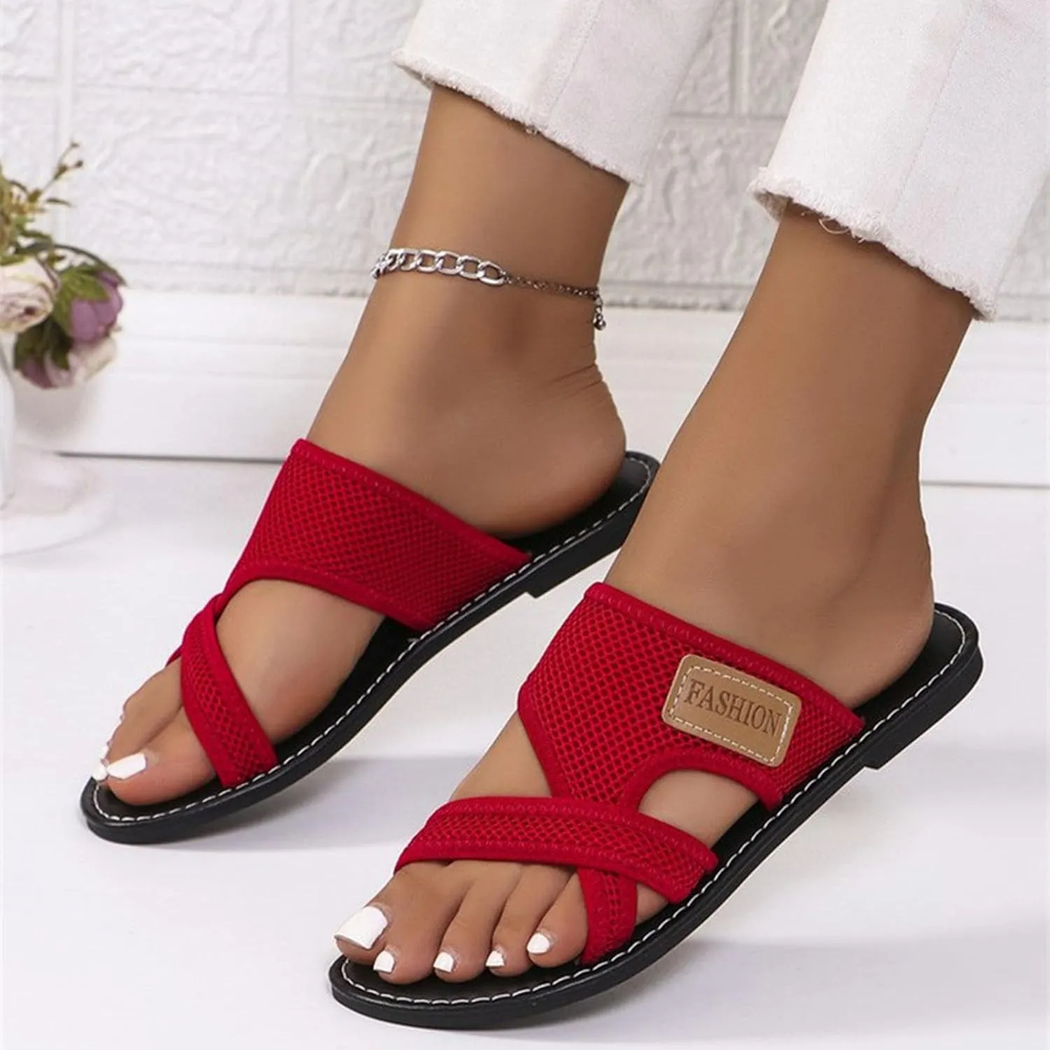 Ladies Summer Casual Beach Flat Bottom Set Foot Large Size Sandals Summer Flat Sandals for Women
