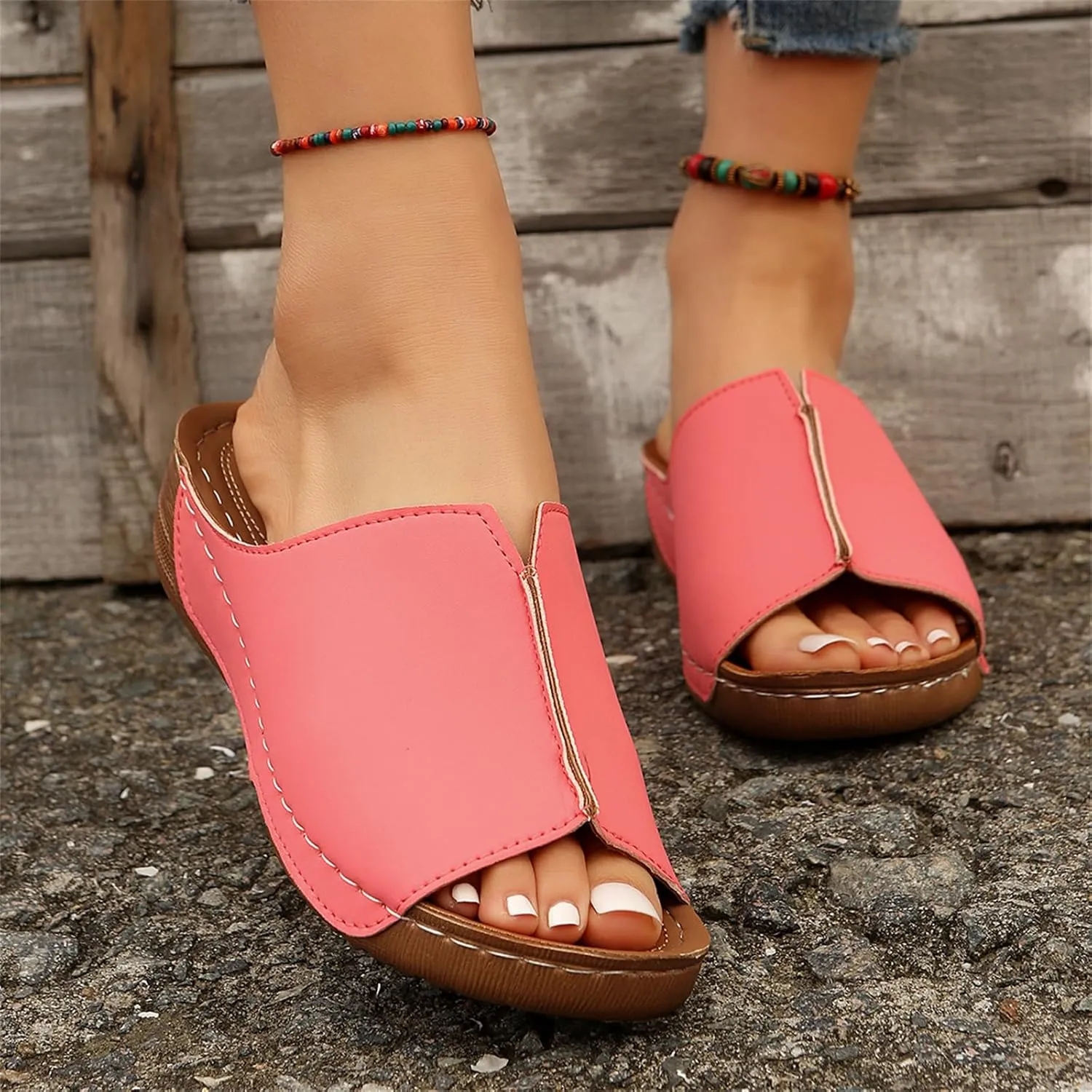 Lausiuoe Sandals Women Dressy Summer Flat Flip Flops Comfortable Walking Orthopedic Slippers Arch Support Orthotic Slides