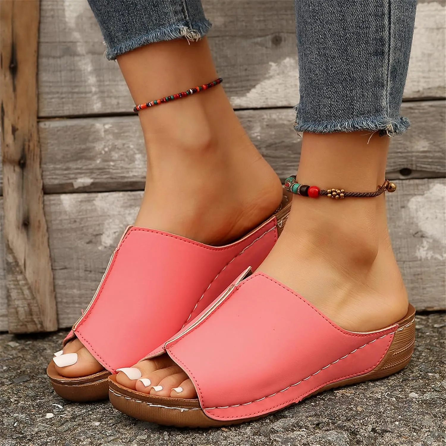 Lausiuoe Sandals Women Dressy Summer Flat Flip Flops Comfortable Walking Orthopedic Slippers Arch Support Orthotic Slides