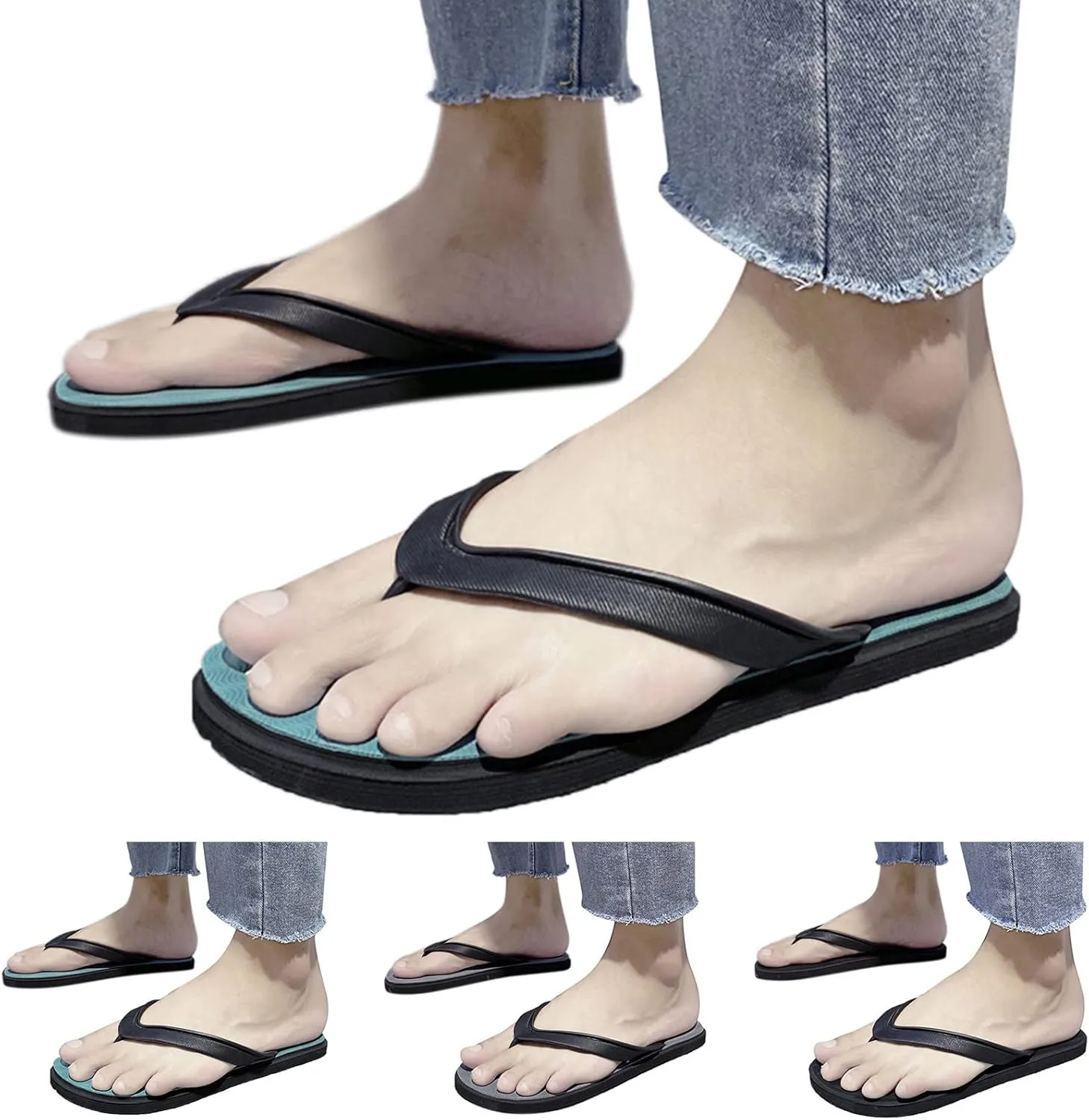 Men Yoga Mat Flip Flops Fashion Summer Men Flip Flops Flat Bottom and Light Cover Comfortable and Simple Style Solid Color (Black, 11.5)