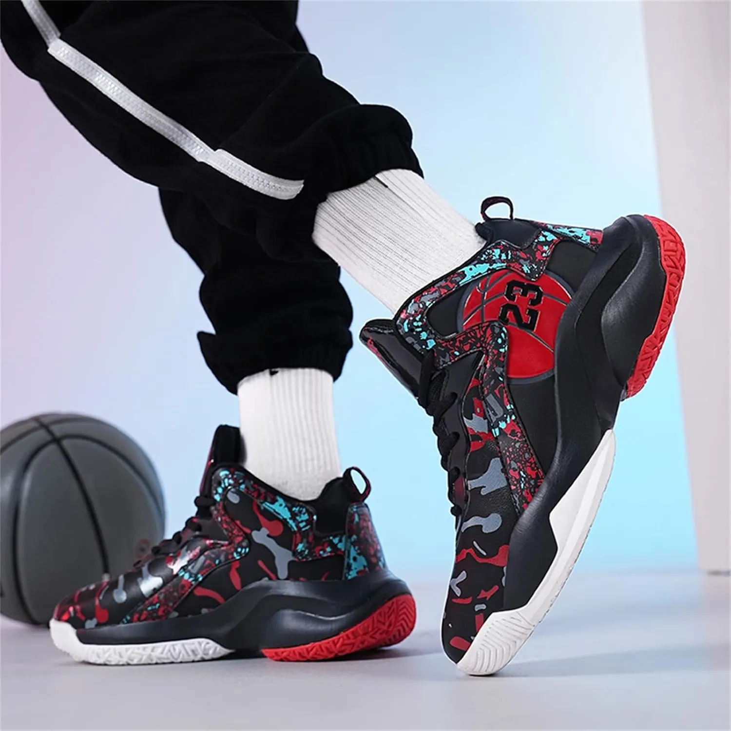 Mens Breathable Basketball Shoes Fashion High Top Non-Slip Running Trail Air Sports Athletic Walking Sneakers Tennis Shoes