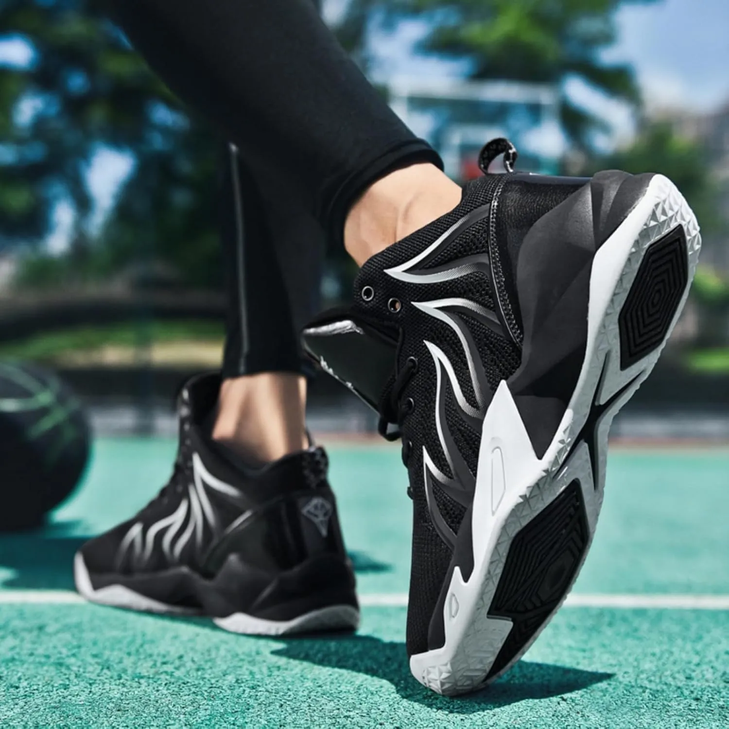 Mens Breathable Lace Up High-Top Mesh Cloth Basketball Shoes Fashion Comfortable Non-Slip Sneakers for Running Walking Workout Training