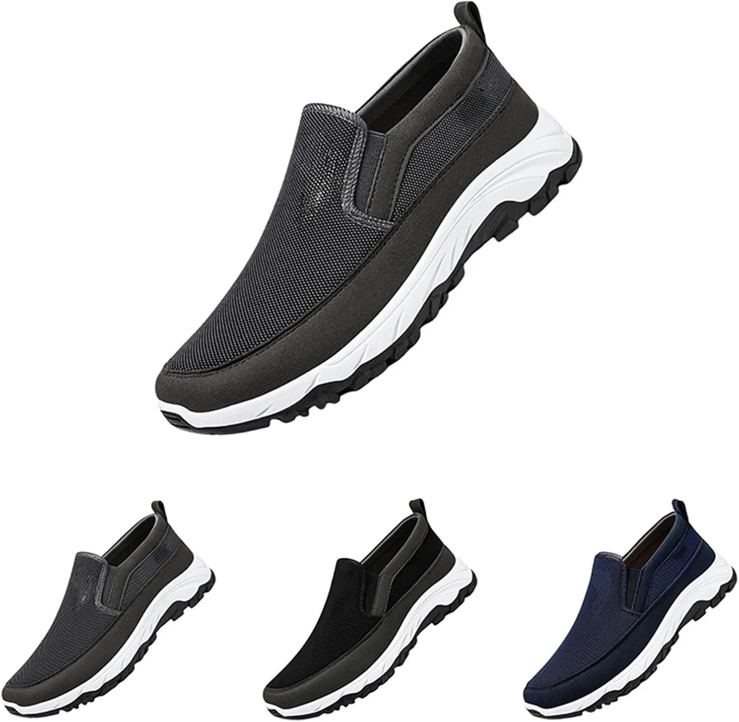 Mens Breathable Sneakers Solid Color Lightweight Slip-on Casual Soft Walking Running Shoes Comfortable Tennis Shoes Flat Bottom Non Slip Summer Spring Mens Shoe