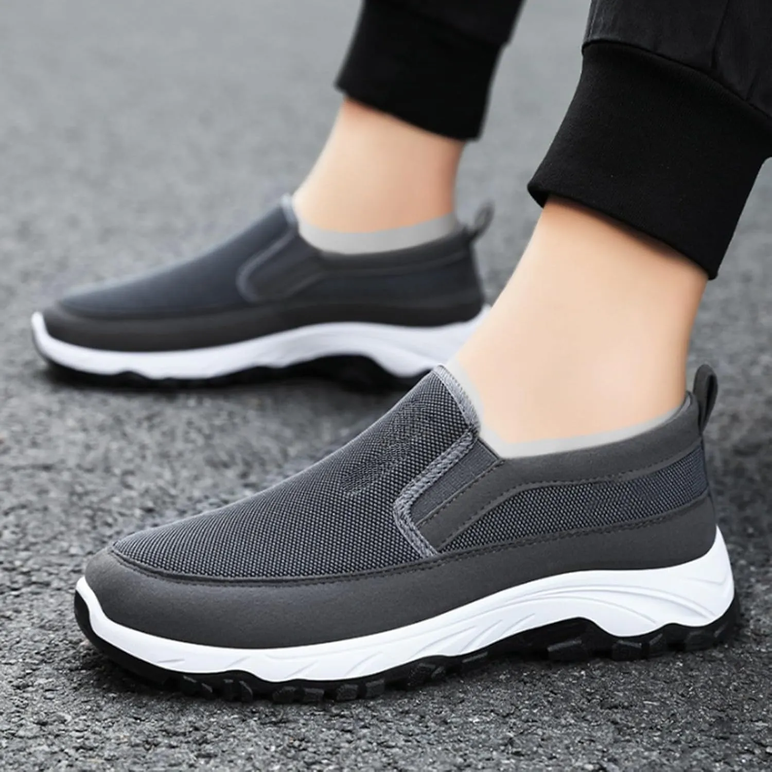 Mens Breathable Sneakers Solid Color Lightweight Slip-on Casual Soft Walking Running Shoes Comfortable Tennis Shoes Flat Bottom Non Slip Summer Spring Mens Shoe