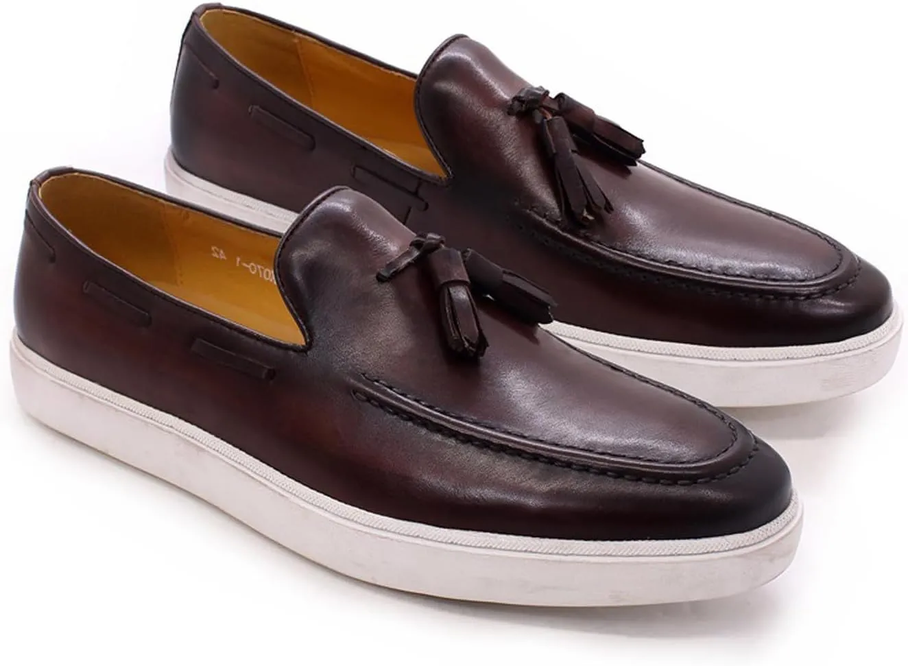 Mens Casual Shoes Tassel Loafers Slip On Dress Shoes Genunie Leather Flat Mocasines Fashion Business Modern Penny Loafers Comfortable Tuxedo Shoes for Men