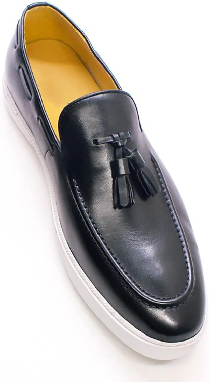Mens Casual Shoes Tassel Loafers Slip On Dress Shoes Genunie Leather Flat Mocasines Fashion Business Modern Penny Loafers Comfortable Tuxedo Shoes for Men