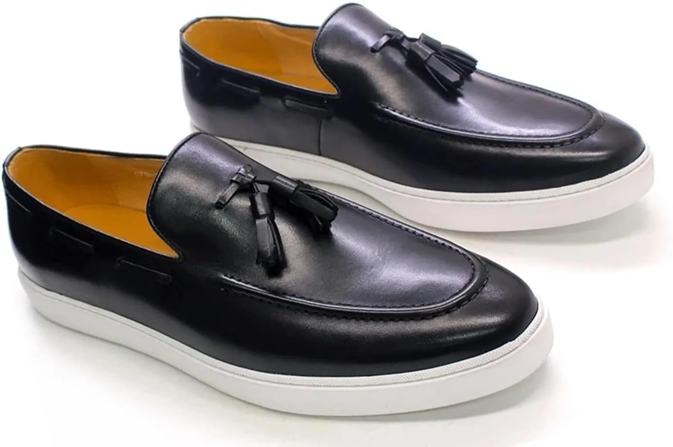 Mens Casual Shoes Tassel Loafers Slip On Dress Shoes Genunie Leather Flat Mocasines Fashion Business Modern Penny Loafers Comfortable Tuxedo Shoes for Men
