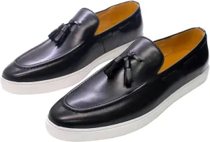 Mens Casual Shoes Tassel Loafers Slip On Dress Shoes Genunie Leather Flat Mocasines Fashion Business Modern Penny Loafers Comfortable Tuxedo Shoes for Men