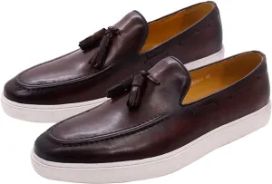 Mens Casual Shoes Tassel Loafers Slip On Dress Shoes Genunie Leather Flat Mocasines Fashion Business Modern Penny Loafers Comfortable Tuxedo Shoes for Men