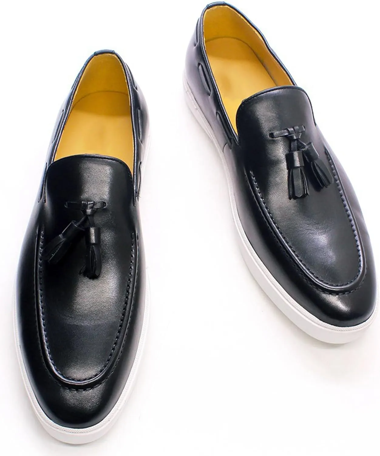 Mens Casual Shoes Tassel Loafers Slip On Dress Shoes Genunie Leather Flat Mocasines Fashion Business Modern Penny Loafers Comfortable Tuxedo Shoes for Men