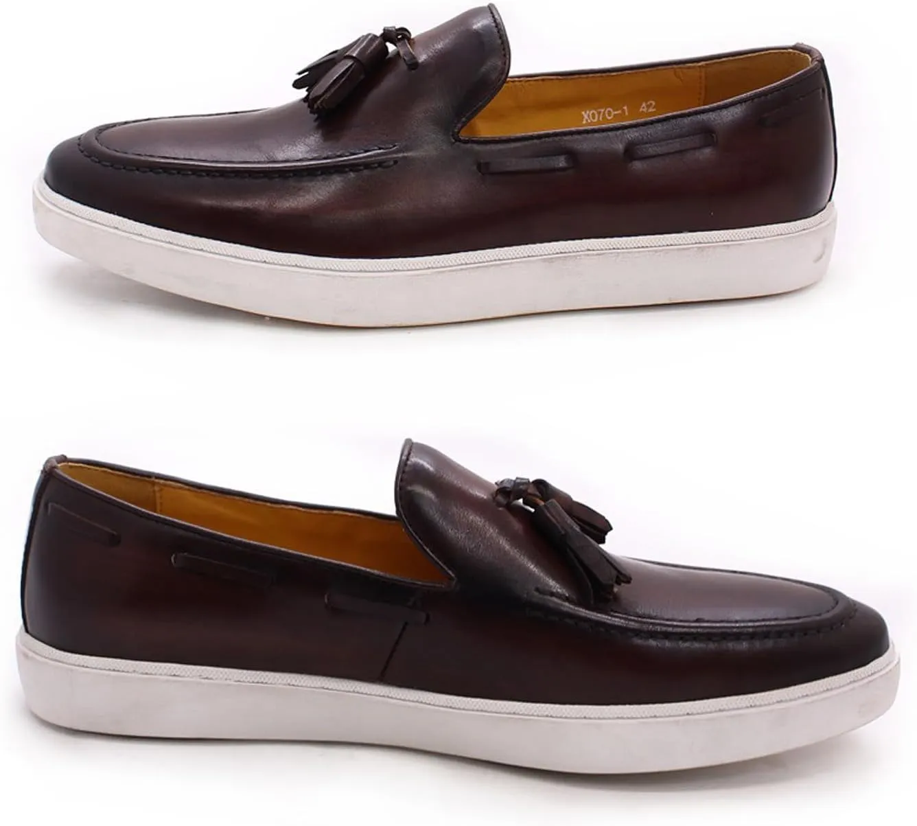 Mens Casual Shoes Tassel Loafers Slip On Dress Shoes Genunie Leather Flat Mocasines Fashion Business Modern Penny Loafers Comfortable Tuxedo Shoes for Men