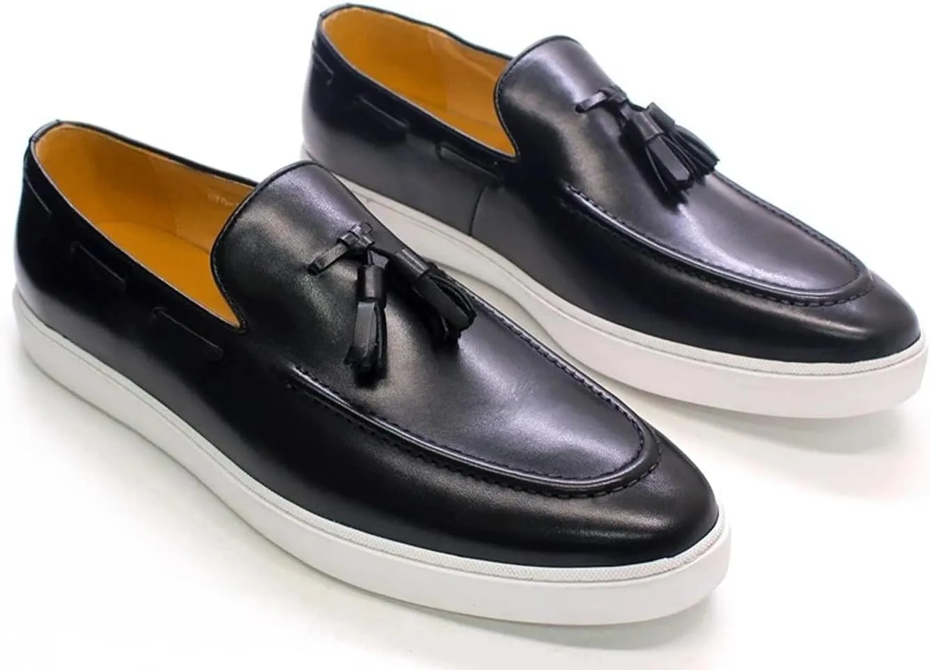 Mens Casual Shoes Tassel Loafers Slip On Dress Shoes Genunie Leather Flat Mocasines Fashion Business Modern Penny Loafers Comfortable Tuxedo Shoes for Men