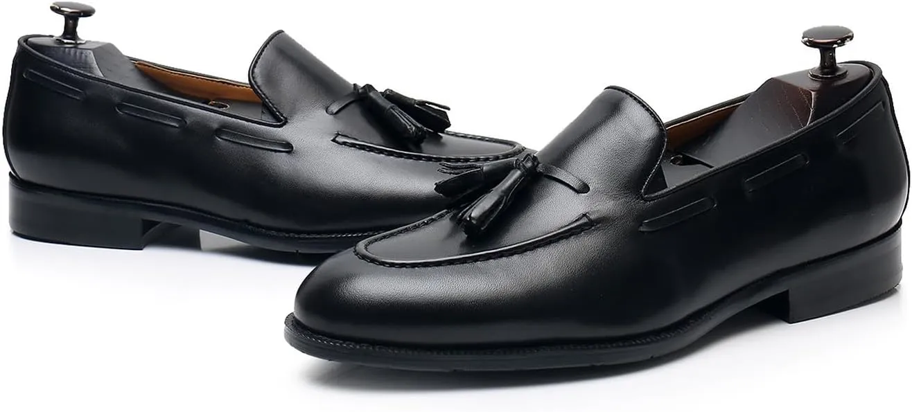 Mens Dress Shoes Slip On Causal Tassel Loafers Genuine Leather Fashion Mocasines Modern Prom Wedding Penny Loafers Business Suit Shoes Tuxedo Shoes for Men