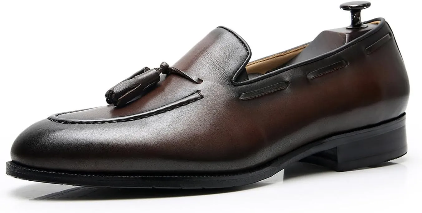 Mens Dress Shoes Slip On Causal Tassel Loafers Genuine Leather Fashion Mocasines Modern Prom Wedding Penny Loafers Business Suit Shoes Tuxedo Shoes for Men