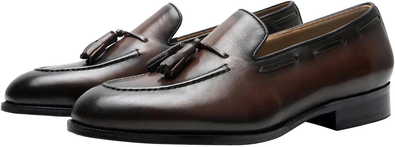 Mens Dress Shoes Slip On Causal Tassel Loafers Genuine Leather Fashion Mocasines Modern Prom Wedding Penny Loafers Business Suit Shoes Tuxedo Shoes for Men