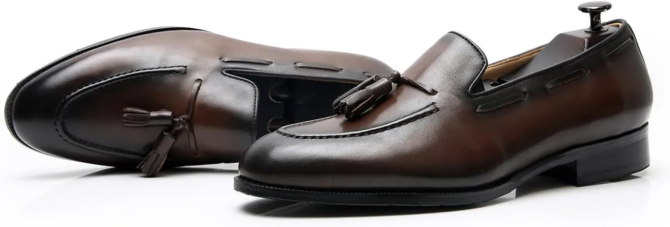 Mens Dress Shoes Slip On Causal Tassel Loafers Genuine Leather Fashion Mocasines Modern Prom Wedding Penny Loafers Business Suit Shoes Tuxedo Shoes for Men
