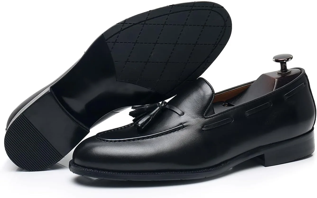 Mens Dress Shoes Slip On Causal Tassel Loafers Genuine Leather Fashion Mocasines Modern Prom Wedding Penny Loafers Business Suit Shoes Tuxedo Shoes for Men