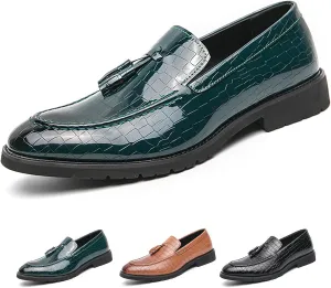 Men's Fashion Alligator Printed Tassel Loafers Pointed Toe Slip-On Low Top Leather Penny Loafers Business Wedding Dress Oxford Shoes