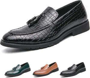 Men's Fashion Alligator Printed Tassel Loafers Pointed Toe Slip-On Low Top Leather Penny Loafers Business Wedding Dress Oxford Shoes