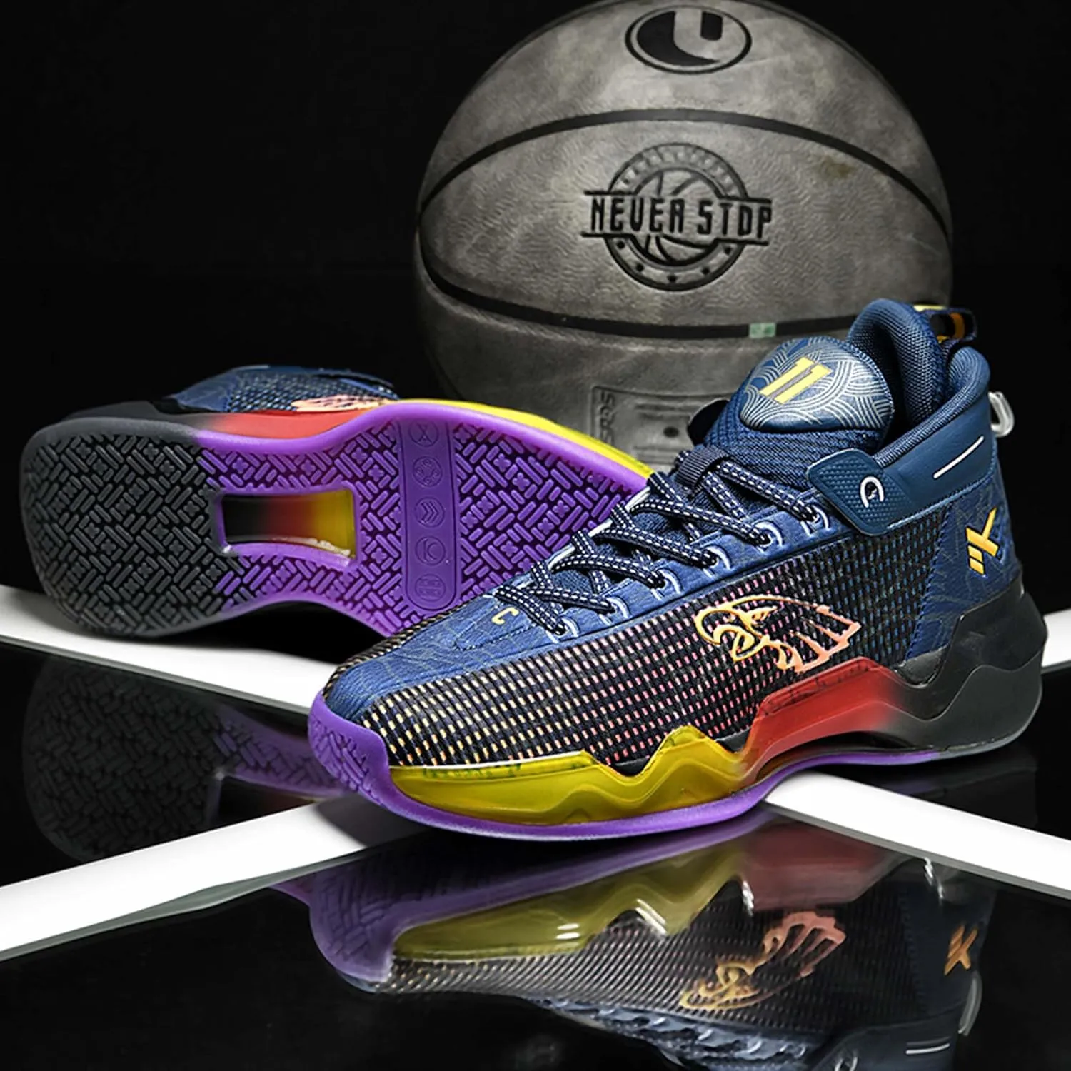 Men's Fluorescent Basketball Shoes Fashion Sneakers Indoor and Outdoor Basketball Game Training Shoes Women's Outdoor Fitness Running Shoes Men's High Top Basketball Shoes