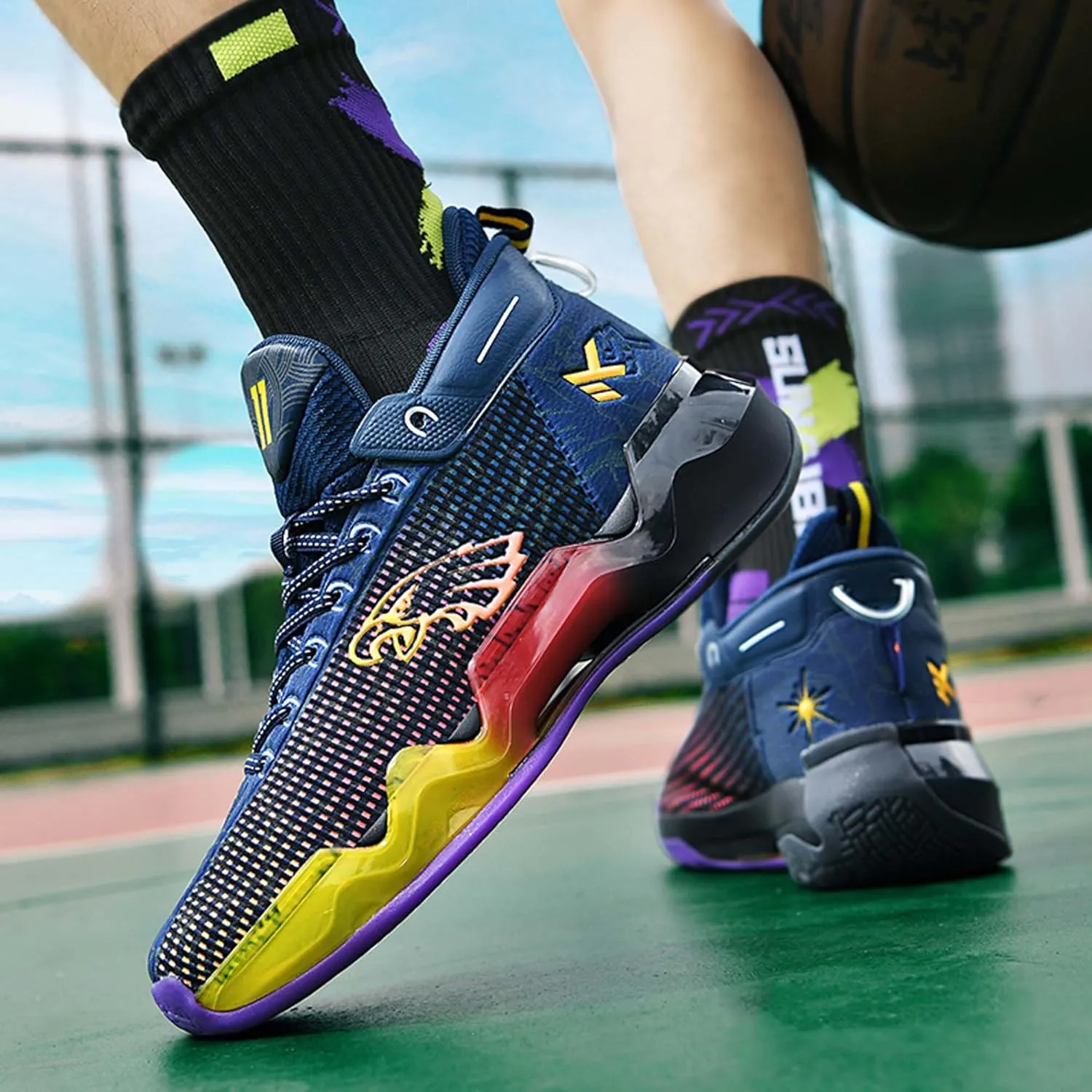 Men's Fluorescent Basketball Shoes Fashion Sneakers Indoor and Outdoor Basketball Game Training Shoes Women's Outdoor Fitness Running Shoes Men's High Top Basketball Shoes