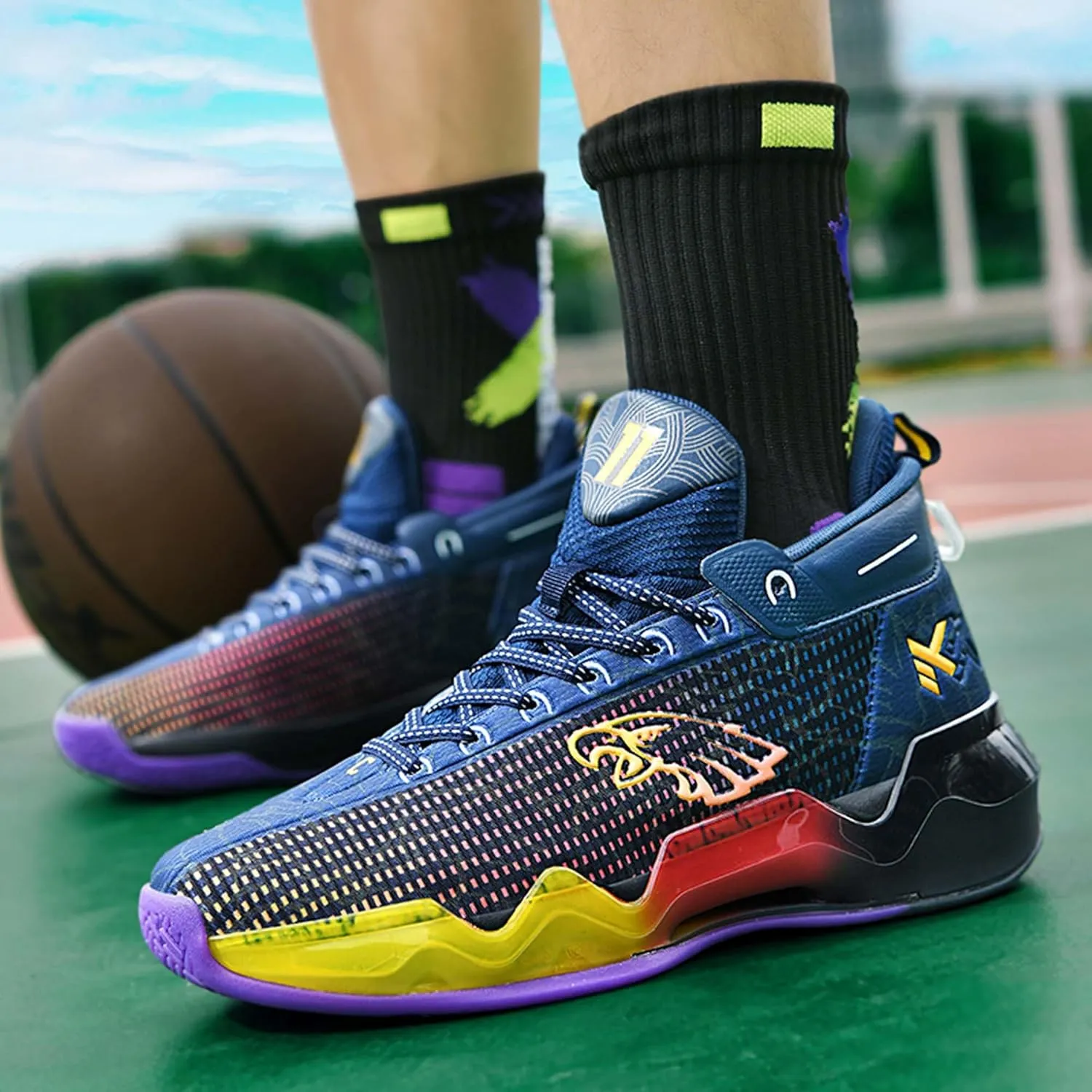 Men's Fluorescent Basketball Shoes Fashion Sneakers Indoor and Outdoor Basketball Game Training Shoes Women's Outdoor Fitness Running Shoes Men's High Top Basketball Shoes